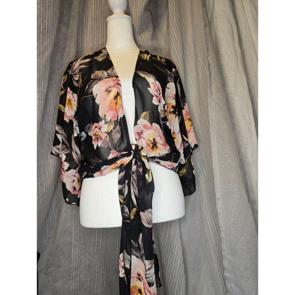 Black Whimsagoth Floral Blouse/wrap M - Picture 2 of 5